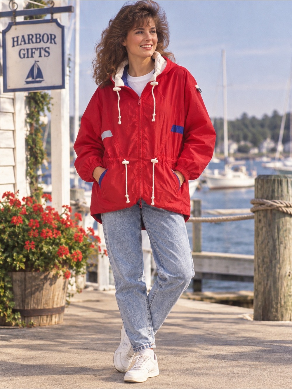 Vintage 80s SKYR Made in USA Red White Blue Nylon Windbreaker Jacket Women’s 10